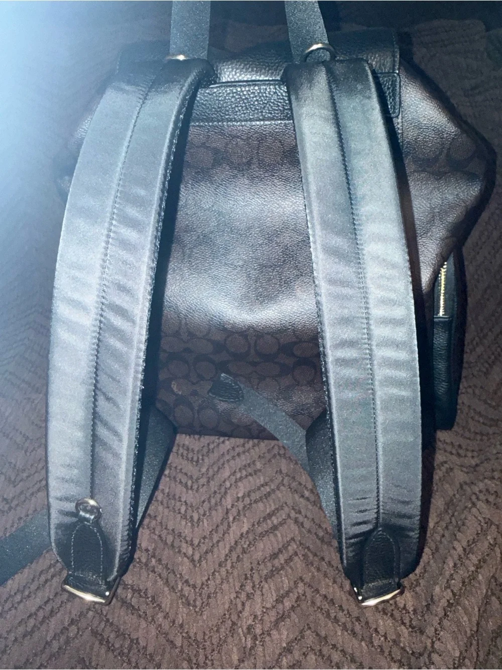 Coach Brown Signature Backpack/Diaper Bag Walnut/Black/Gold with Coach Lanyard